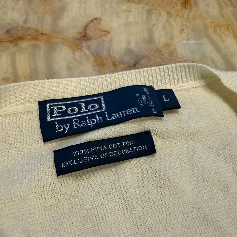 Polo Ralph Lauren Mens Classic Sweater Vest Ivory Pima Cotton V-Neck Pony Logo L